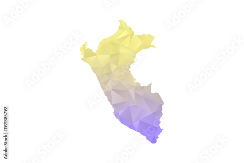 Peru Map - Polygon Style Vector Illustration in Yellow and Lavender Gradient, Low Poly Geometric Design, Isolated on White Background for Infographics and Projects