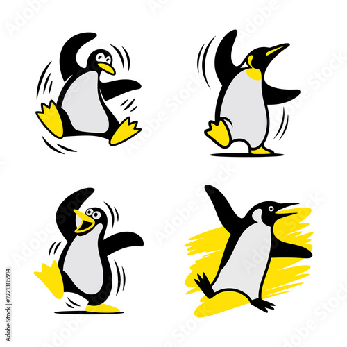 Dancing cartoon penguin vector illustrations collection