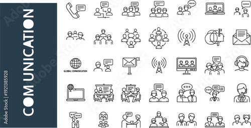 Communication Icons Set Representing Connection and Information Exchange Keywords: communication, connection, information