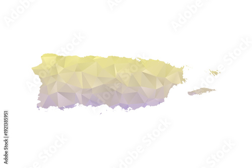 Puerto Rico Map - Polygon Style Vector Illustration in Yellow and Lavender Gradient, Low Poly Geometric Design, Isolated on White Background for Infographics and Projects