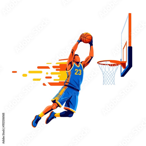 professional basketball player dunking ball with dynamic motion Vector Illustration, Isolated Graphi