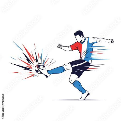 dynamic soccer player kicking ball with motion effect Vector Illustration, Isolated Graphic Design A
