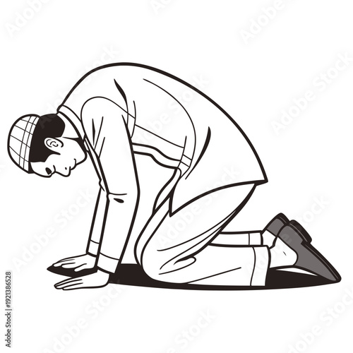 Person in white clothing performing a kneeling exercise on a mat isolated on transparent background, isolated on white background, Vector