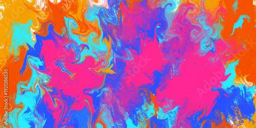 Abstract Colorful Fluid Art Background. Vibrant Liquid Marble Texture. Bright Acrylic Paint Pouring Vector Illustration.