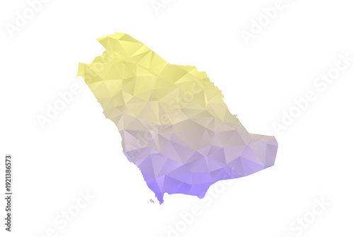 Saudi Arabia Map - Polygon Style Vector Illustration in Yellow and Lavender Gradient, Low Poly Geometric Design, Isolated on White Background for Infographics and Projects
