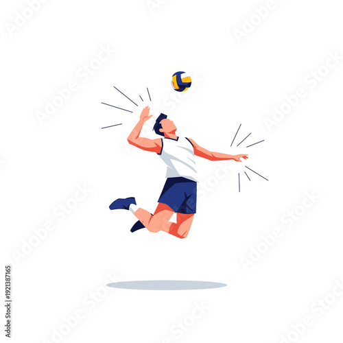 man jumping to hit volleyball with dynamic motion lines Vector Illustration, Isolated Graphic Design