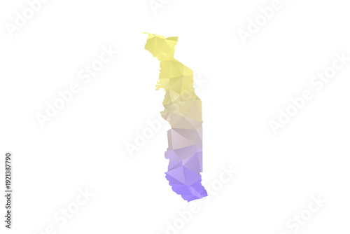 Togo Map - Polygon Style Vector Illustration in Yellow and Lavender Gradient, Low Poly Geometric Design, Isolated on White Background for Infographics and Projects