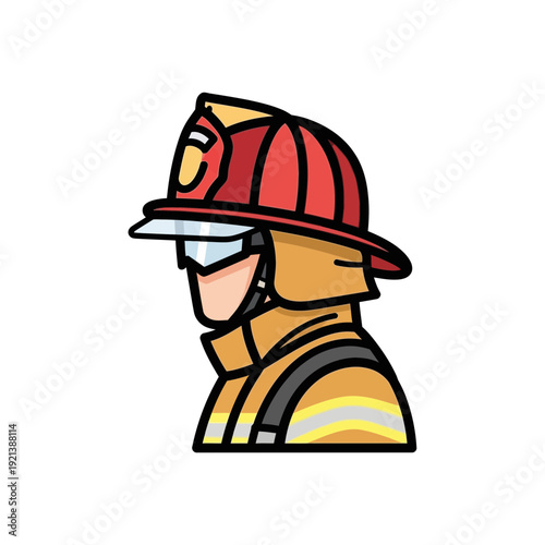 Firefighter Illustration in Protective Gear, Profile View