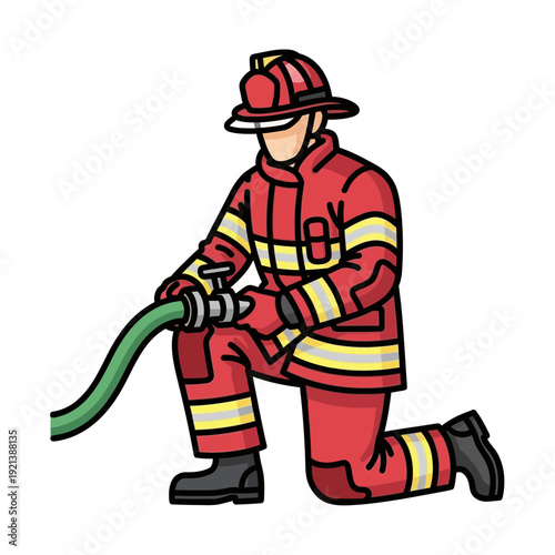 Firefighter in uniform holding a water hose, ready to extinguish fire