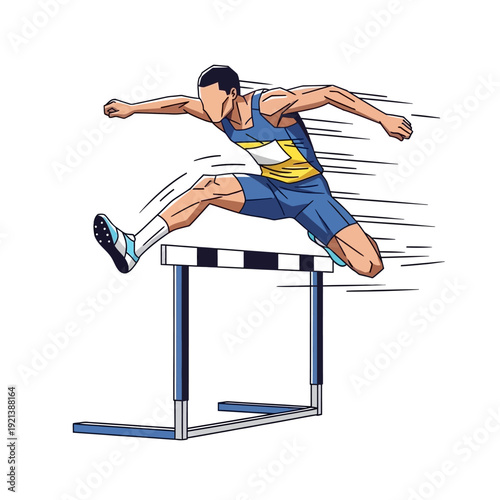 athlete clearing hurdle with dynamic motion and determination Vector Illustration, Isolated Graphic
