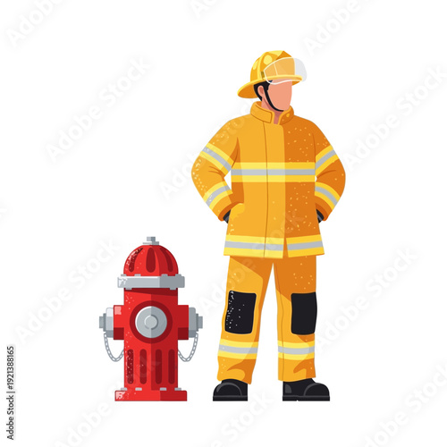 Firefighter in uniform standing next to a red fire hydrant