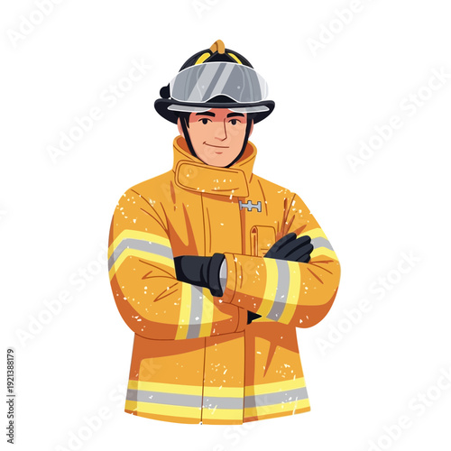 Firefighter in uniform with arms crossed, illustration