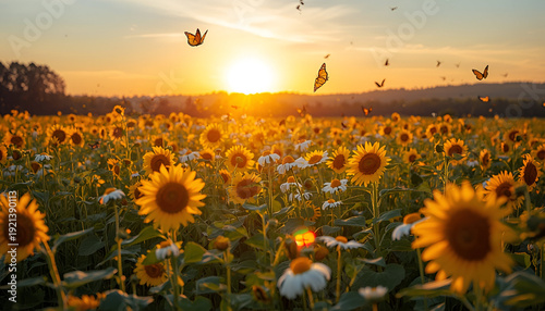 sunflower field at sunset