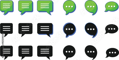 Green and black speech bubble icons in different styles and sizes Keywords: speech bubble, chat, message, icon, set, collection