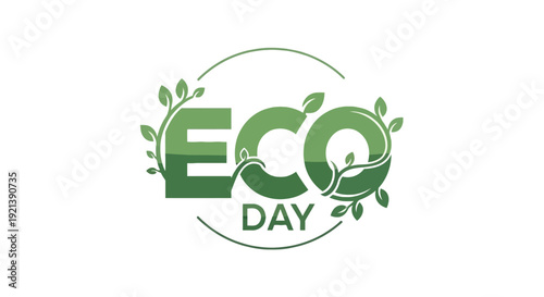 Vector illustration of ECO DAY typography design with green leaves and globe in a circular frame, symbolizing Earth Day eco-friendly theme.