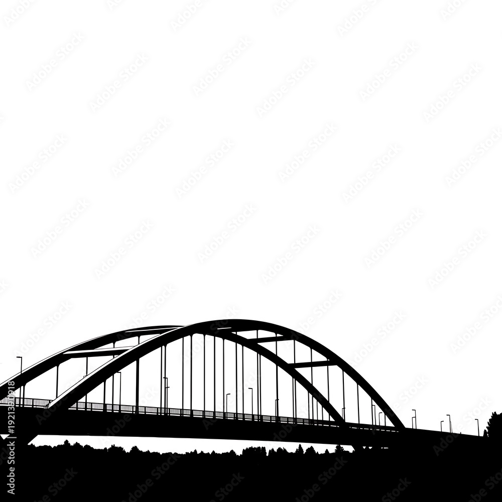 Fototapeta premium Silhouette of a large arch bridge.