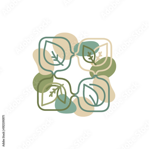 Earth Day eco-friendly typography design featuring interconnected leaves in green and beige hues on a white background.