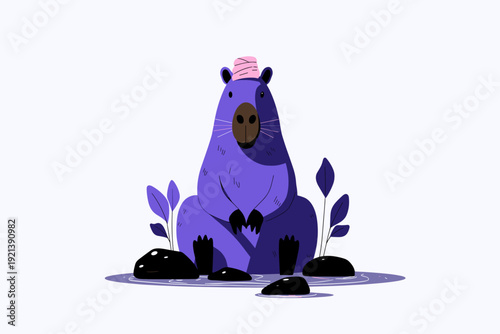 Relaxed Capybara Enjoying a Hot Spring