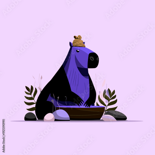 Relaxed Capybara Enjoying a Hot Spring