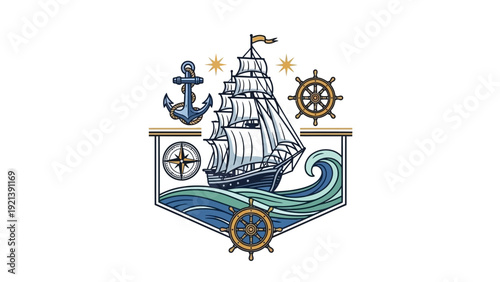 Vintage Sailing Ship Emblem Design.