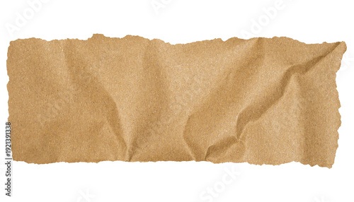 Crumpled Torn of Brown Paper Strip with Rough Edge Texture Isolated on Transparent Background for Banner, Poster and Creative Design.