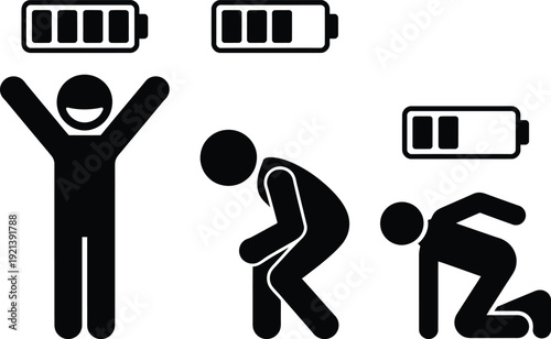 Illustration of battery levels and human energy states