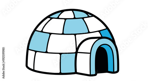 Illustration of a traditional Inuit igloo with white and blue blocks on a plain white background.