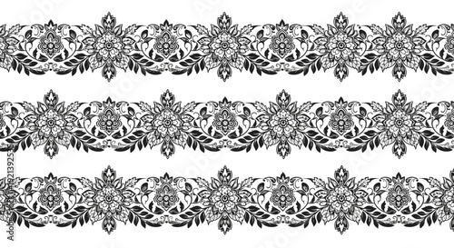 Intricate floral lace trim patterns.