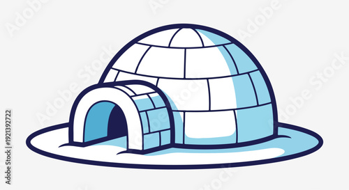 Illustration of a traditional Inuit igloo with a smaller entrance tunnel, set on a flat ice base with a white background.