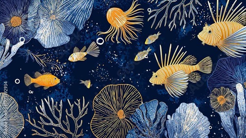 Underwater sea life with fish and coral