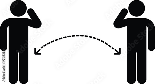 Two individuals communicating through a two-way radio system with arrows indicating dialogue.