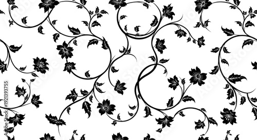 Black floral leaf vine pattern design.