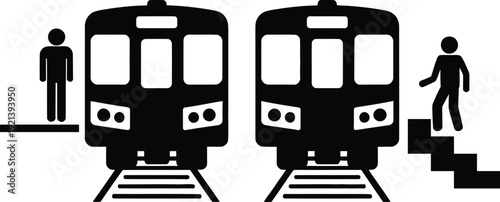 Two people waiting for trains at different platforms with varying accessibility.