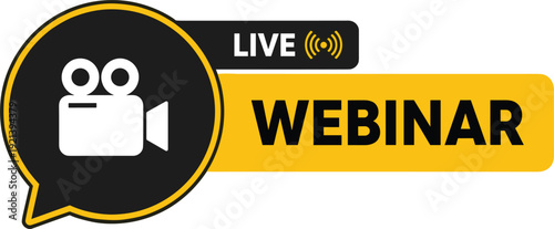 Live Webinar Icon with Video Camera and Wi- Fi Symbol on White Background Keywords: live, webinar, online, streaming, video