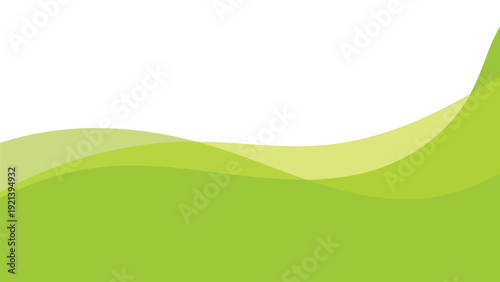 Green abstract wave background design. Smooth layered curve flow template. Modern minimal gradient landscape style layout.