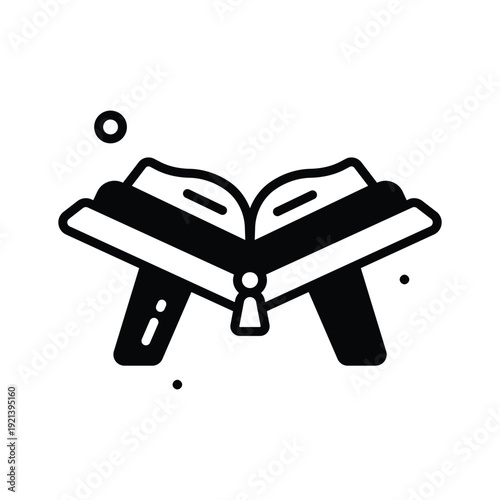 A modern glyph icon representing quran sacred book for recitation