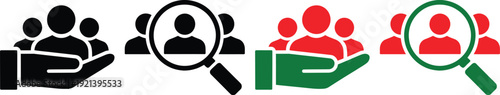 Icons representing the process of finding and selecting a target audience