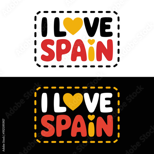 I love Spain text with heart symbol and dotted line frame
