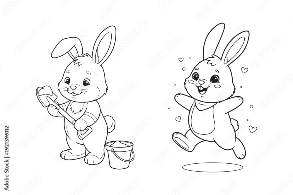 Obraz premium Rabbit Coloring Page Vector Illustration, Easy Bunny Line Art Design, Rabbit outline line art vector