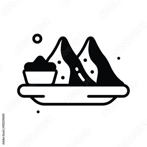 Glyph icon of samosa with chutney, Indian snack, clean design.