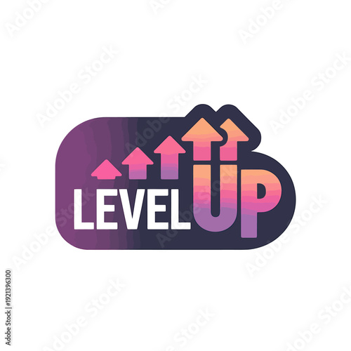 Level up concept with colorful arrows and text on purple background