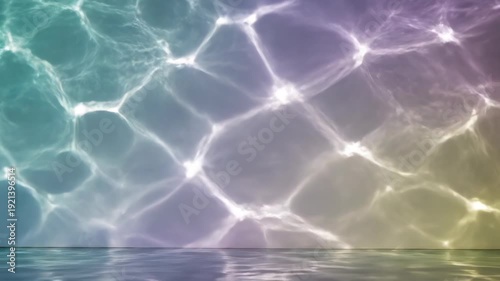 Vibrant water surface reflections display a captivating pattern of light and shadow, illustrating the dynamic interplay of colors in a serene aquatic setting