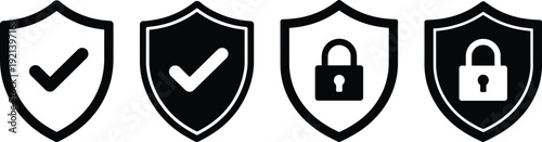 Four distinct security icons representing verification and protection measures