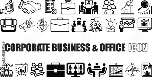 Corporate Business & Office Icon Set Professional Work, Management, Analytics Vector Icons.