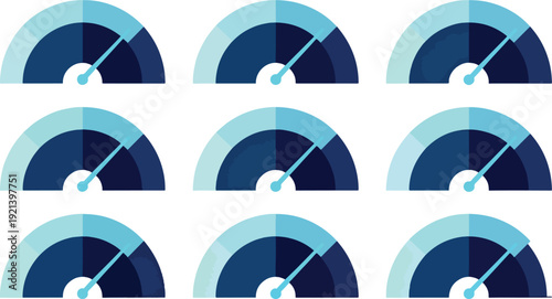 Gauge chart icon set with performance indicators