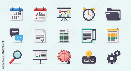 Collection of Business and Planning Icons for Organization and Strategy.