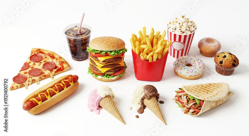 Assorted Fast Food Items on White Background 7.