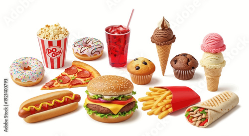 Assorted Fast Food Items on White Background 6.