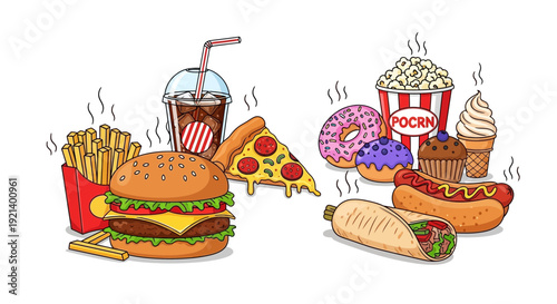 Assorted Fast Food Items on White Background 8.