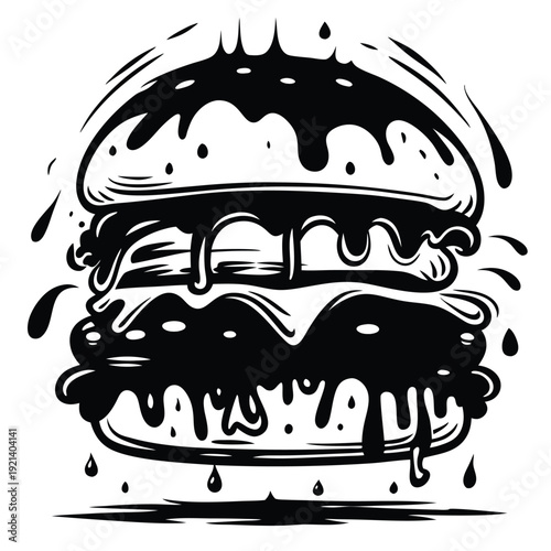 Saturated black and white burger has an extra layer of cheese dripping